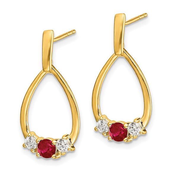 10k Yellow Gold Ruby & White Sapphire Post Dangle Earrings - Picture 2 of 4